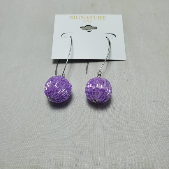 Signature lavender ball silver fish hook earring 2.5 length - Picture 2 of 4